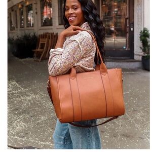 Poppy and Peonies Mulitasker - Cognac work tote bag